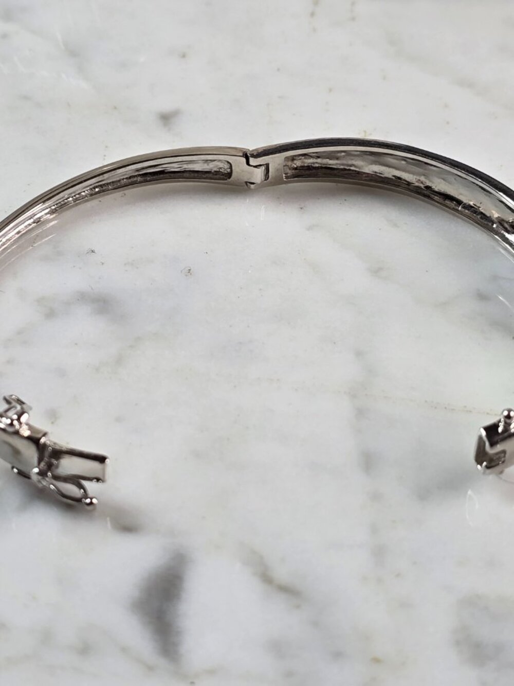 Womens Sterling Silver Modernist Blue Opal Bangle Bracelet 19.1g E2401 - Picture 3 of 4